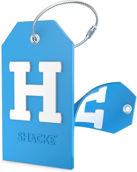 Shacke Initial Luggage Tag with Full Privacy Cover and Stainless Steel Loop - Aqua Teal (Letter H)