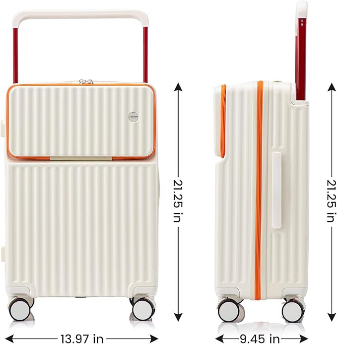 20 Inch Carry On Luggage with Spinner Wheels,PC Hard Shell Suitcase with USB Port,Lightweight Travel Luggage Airline Approved for Men Women, White