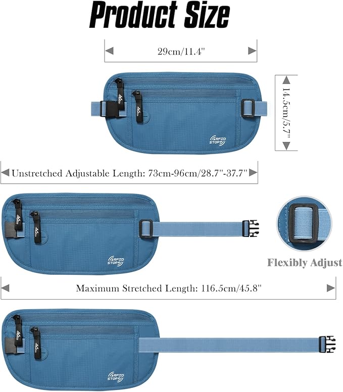 MoKo Secure Travel Money Belt, Undercover Hidden RFID Blocking Travel Wallet, Anti-Theft Passport Wallets for Men Women