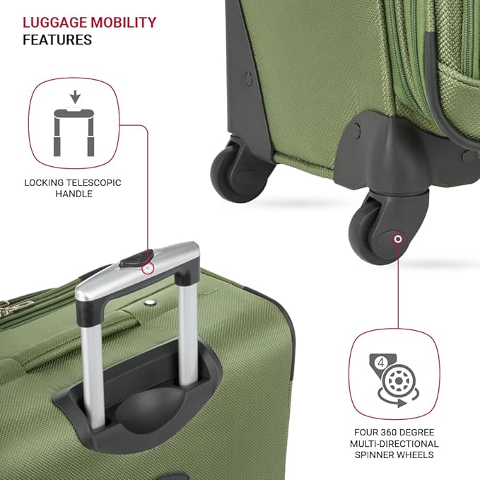 SWISSGEAR Sion Softside Expandable Spinner Luggage Durable Lightweight Travel Suitcase, Evergreen, Checked-Large 29-Inch