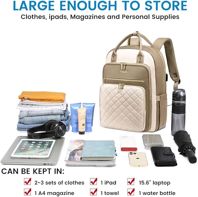 LOVEVOOK Laptop Backpack for Women, Water Resistant Travel Work Backpacks Purse Stylish College Business Teacher Nurse Computer Bag with USB Charging Port, Fits 15.6" Laptop
