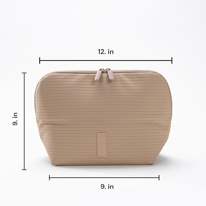 THE VERTI-Vertical Waterproof Makeup & Toiletry Bag | 23-Pocket Organizer with Upright, Fold-Down Design for Skincare, Toiletries & Essentials (Sandstone)
