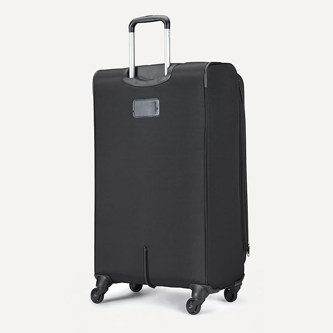Amazon Basics 28" Large Checked Softside Expandable Suitcase with 360-Degree Multi-directional Spinner Wheels, Expandable Capacity, Zippered Pockets, Telescoping Handle, Black