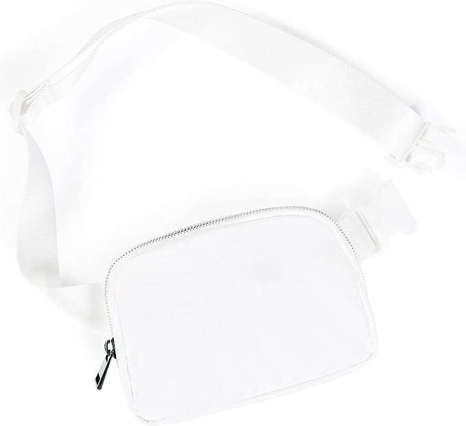ODODOS Unisex Mini Belt Bag with Adjustable Strap Small Fanny Pack for Workout Running Traveling Hiking, White