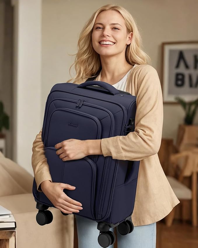 LOVEVOOK Medium Checked Luggage, 24 Inch Softside Suitcases with Spinner Wheels, Lightweight Suitcase with TSA Lock for Women Men, Large Luggage for Travel Business Trip
