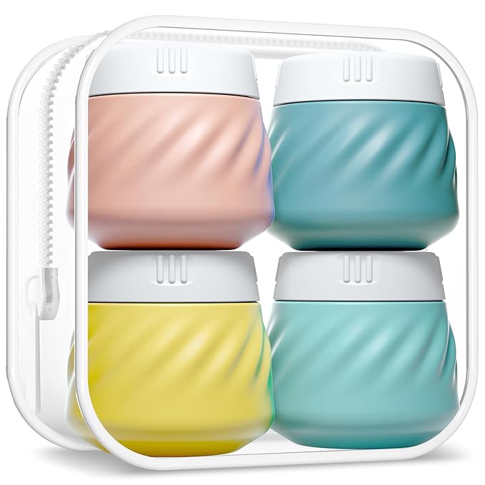 Gemice Travel Containers for Toiletries, Silicone Cream Jars TSA Approved Travel Size Containers with Toiletry Bag, Wide Mouth Leak-proof Travel Accessories with Lid for Cosmetic Cream (4 Pack)