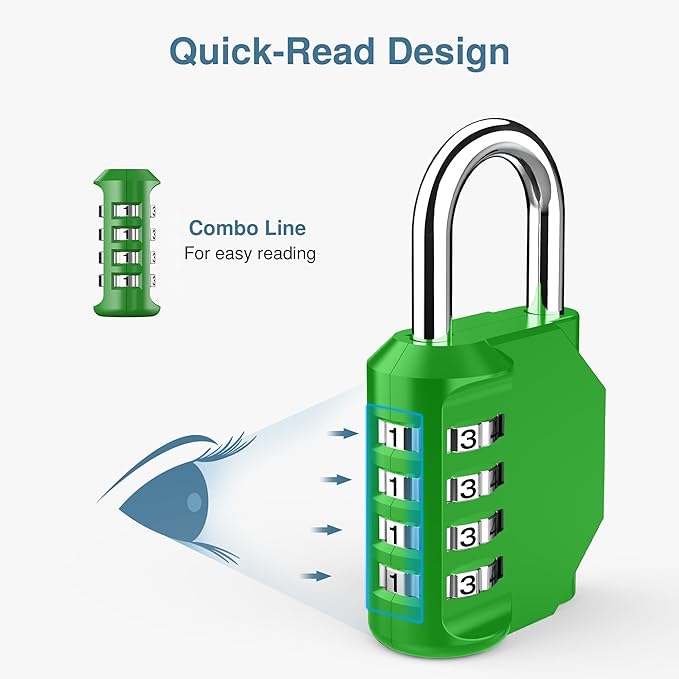 Puroma 4 Pack Combination Lock for Locker 4 Digit Outdoor Waterproof Padlock for School, Gym, Sports, Fence, Toolbox, Gate, Case, Outdoor, Hasp Storage, Cabinets (Green)