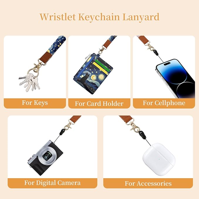 Hancynir Black Cat Slim Wallet Women Credit Card Holder, RFID Blocking Front Pocket Wallet Wristlet Keychain Lanyard, Small Cute Mini Card Case, Thin Travel Zipper Coin PU Leather Ladies Female Gifts