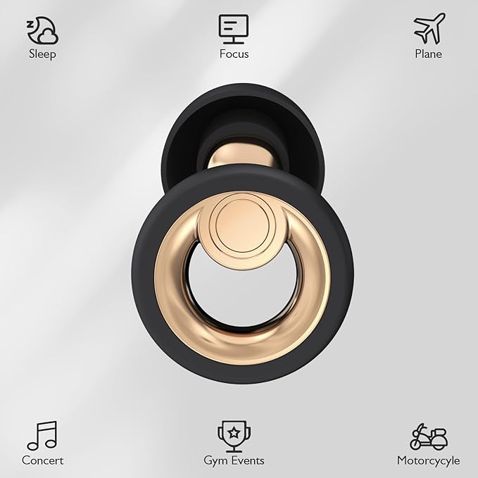Ear Plugs for Sleeping Noise Cancelling - Reusable Silicone Earplugs for Concert, Motorcycle, Sports and Festivals, 30dB Noise Reduction, Washable Hearing Protection - Gold