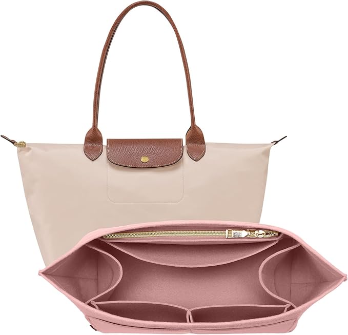 OPPOSHE Purse Organizer Insert for Longchamp Le Pliage, Premium Felt Long Champ Bag Handbag Women, Tote Organizer Insert with 9 Compartments (Large, Pink)