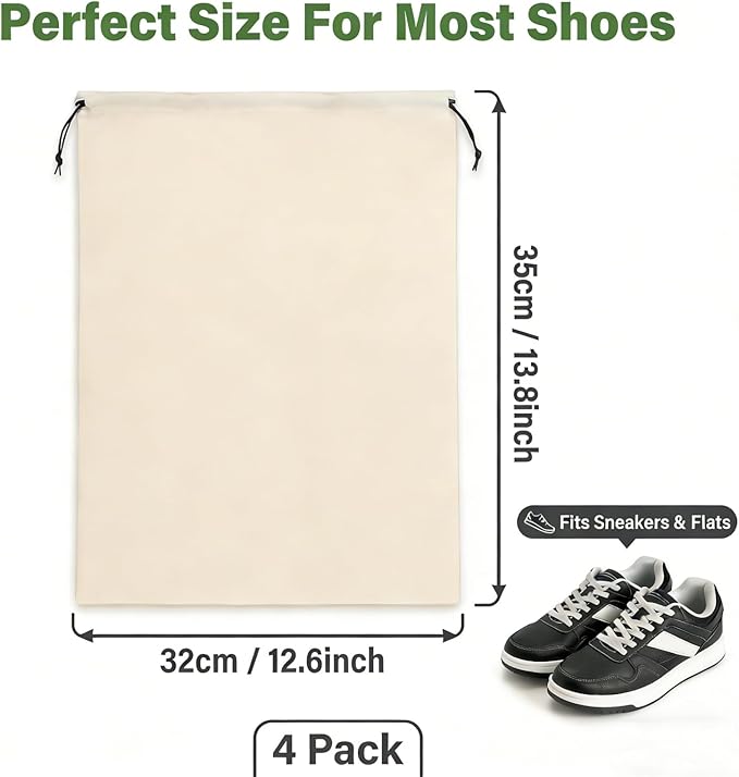 4 Pcs Shoe Travel Bags for Packing, 13.8" x 12.6" Perfect Shoe Bag for Men and Women for Travel