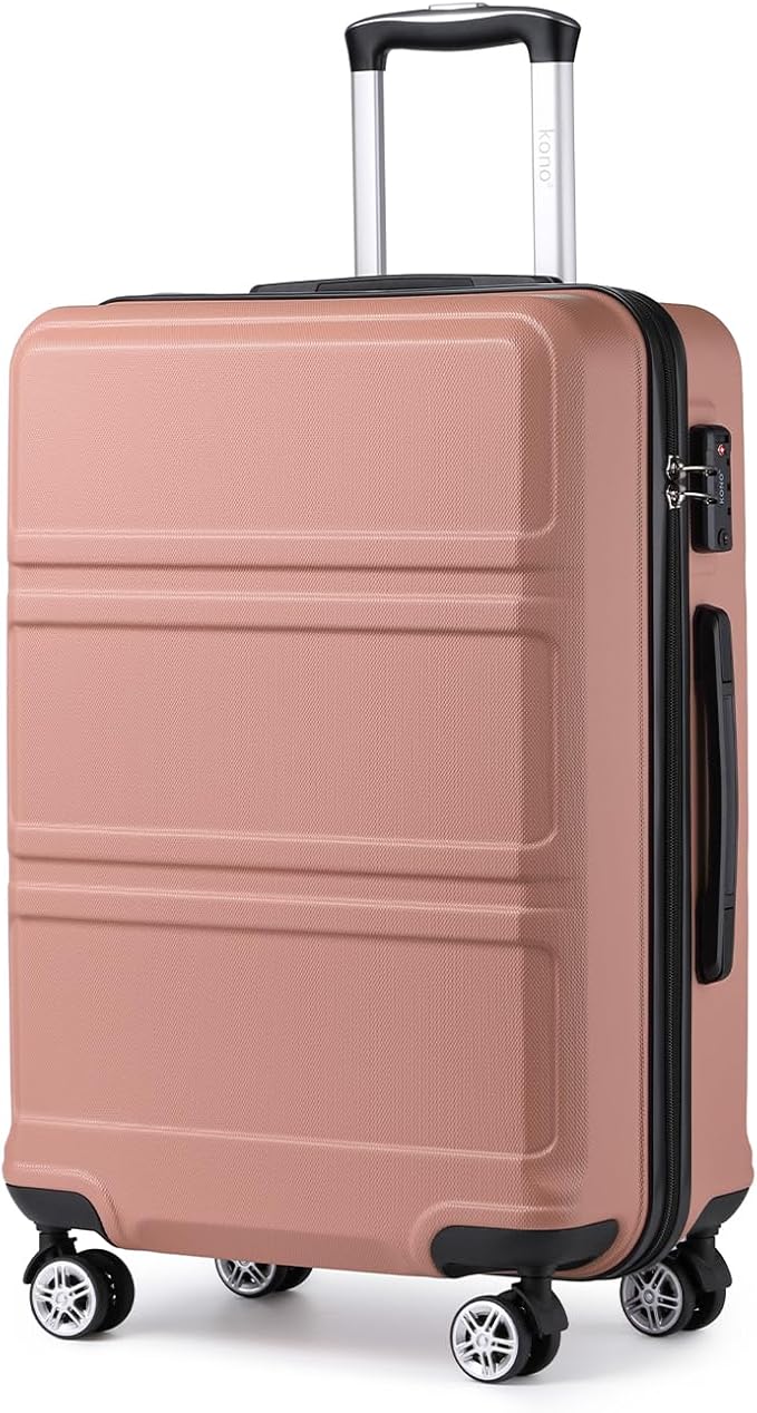Kono 24 Inch Luggage Suitcase with Spinner Wheels TSA Lock Lightweight PC+ABS Hardside Medium Checked Luggage Durable Rolling Suitcase Nude/Rose Pink