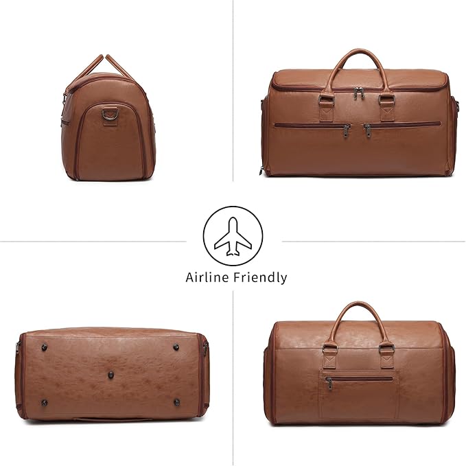 seyfocnia Garment Bag with Shoe Pouch Carry On Convertible Travel Duffel Bag for Men Women, 2 in 1 Hanging Suitcase Suit Business Travel Bag, Brown