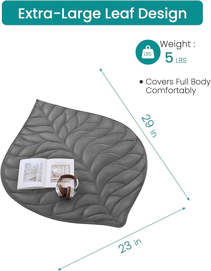 Weighted Lap Blanket 5 lbs 23"×29", Luxury Soft Small Weighted Lap Pad for Adults,Portable Travel Leaf Weighted Throw Blanket for Relaxation, All-Season Use and Machine Washable Deep Gray