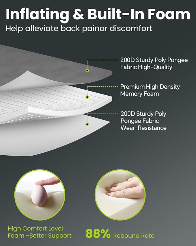 Stadium Seat Cushion Self-Inflating - Portable, Lightweight, Waterproof Inflatable Seat Cushion Foam Pad for Bleacher Seat, Airplane Travel, Car, Office Chair, Sports Events, Outdoor Camping