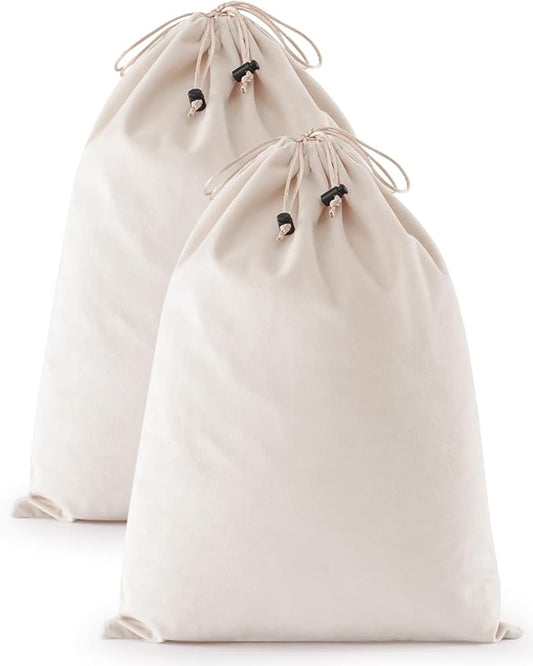 FantasyLife Shoe Bags for Travel, 17.3"x12.6" Washable Dust Bags for Storage & Packing, Flannel Shoe Pouch with Drawstring Closure for Purses, Handbags, Shoes & Toys (2, Beige)