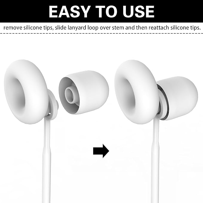 Earplug Lanyard [2 pcs] with Magnetic Tug-Resistant Safety Cord, Flexible Silicone Lanyard with Most Earplugs with Removable Tips Compatible(White)