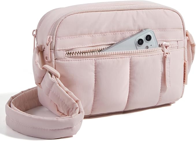 BAGSMART Cross Body Purse, Mini Crossbody Bags for Women Travel Purse, Puffy Shoulder Handbag Wallet with RFID Blocking Slots, Baby Pink-small