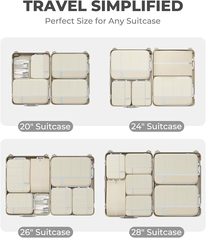 Percover Compression Packing Cubes 4-Piece Set, Packing Cubes Compression for Travel with Label Pockets, Travel Organizer for Carry On & Checked Luggage, Beige