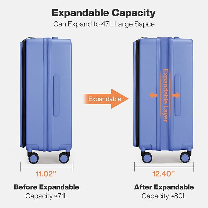 mixi 24 Inch Large Expandable Checked Luggage PC Hard Shell Suitcase Top Opening Rolling Travel Suitcases with Spinner Wheels & TSA Lock, Dreamy Purple