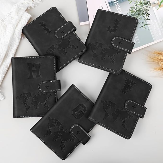 Passport Holder Wallet Cover Personalized Letter A-Z Travel Wallet RFID Blocking Passport Cover Wallet Case for Travel Passport Book Holders for Women and Men, Black-H