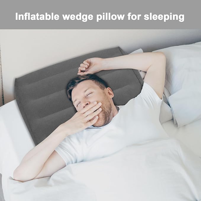 Inflatable Wedge Pillow for Travel and Home, Portable Bed Wedge for Back Support and Leg Elevation, Lightweight Triangle Pillow for Sleeping, Reading, and Camping, 22.4x22.83x7.48 Inches, Gray
