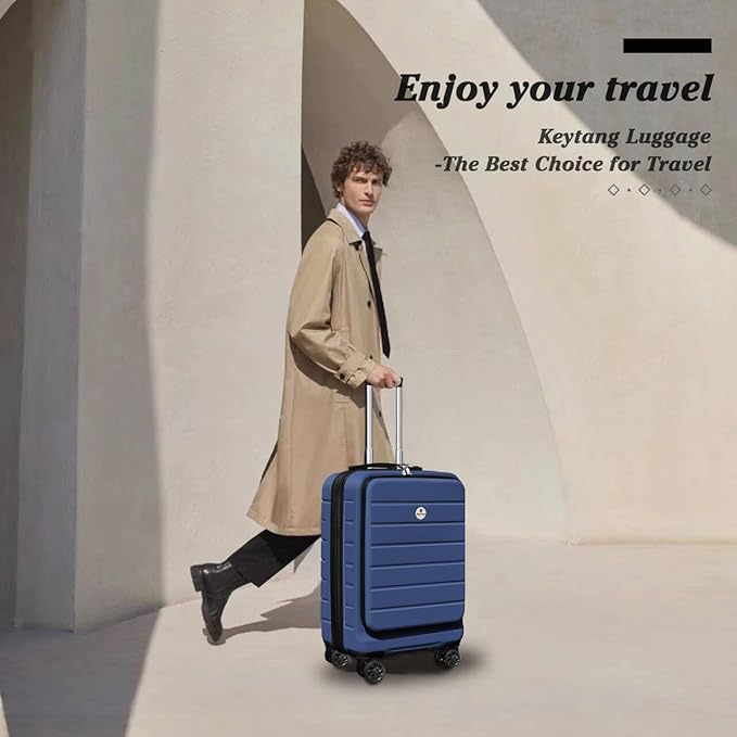 Classic 20" Carry-On with TSA Lock Spinner Wheels, Lightweight Hardside Expandable Suitcase with Front Open Pocket Compartment, Navy Blue