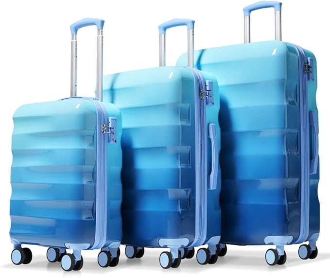 Lispin Luggage Set Softshell Expandable 4 Piece Suitcase with Wheels Softside Lightweight Travel Carry on Luggage (Blue 20"/24"/28")