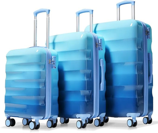 Lispin Luggage Set Softshell Expandable 4 Piece Suitcase with Wheels Softside Lightweight Travel Carry on Luggage (Blue 20"/24"/28")
