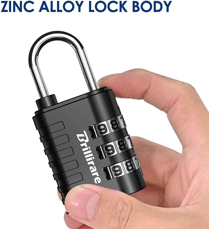 8 Pack Combination Lock, 3-Digit Waterproof Keyless Padlock, Zinc Alloy Outdoor Resettable Travel Luggage Locks for Backpack, Gym Locker, Hasp, Fence, Gate, Case, Toolbox-Black
