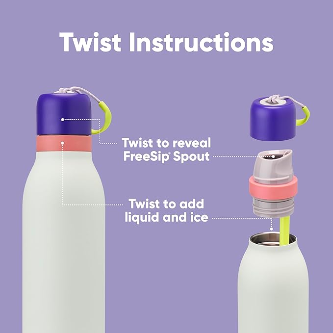 Owala FreeSip Twist Insulated Stainless Steel Water Bottle with Straw for Sports and Travel, BPA-Free, 18-oz, Purple/Mint (Minty Horizon)