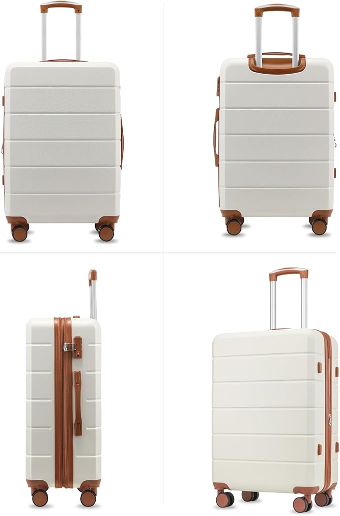 24 Inch Checked Luggage with Spinner Wheels, Expandable Hardside Medium Suitcase with 360° Spinner Wheels & TSA Lock, Durable ABS Travel Suitcase for 3-5 Day Trips (24 in, White)