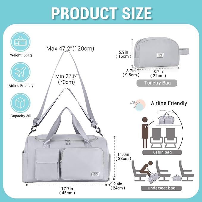FIORETTO Women's Gym Duffle Bag with Shoes Compartment, 30L Capacity, Ideal for Travel, Gym, Sports, Duffel, Weekender