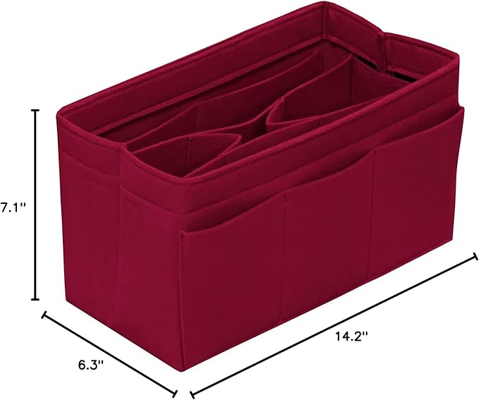 DailyPlus Purse Organizer Insert Felt Bag Organizer Handbag Organizer Insert Bag In Bag Organizer for Tote Purse Bag 14 Pockets Dark Red X-Large