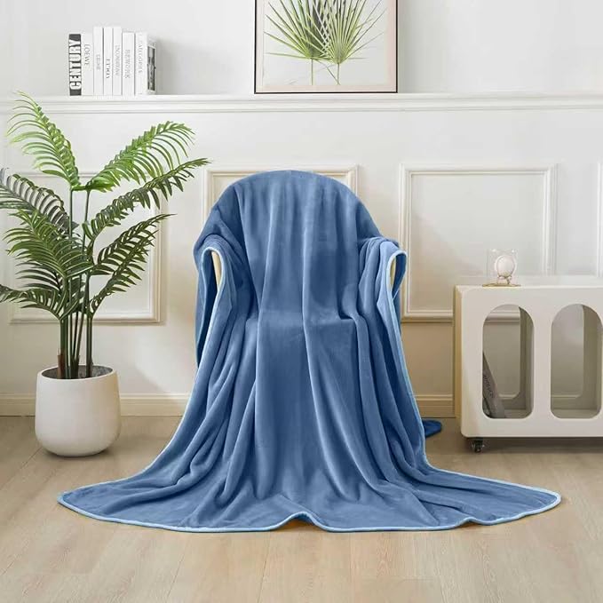 Soft Queen Size Blanket for All Season Warm Fuzzy Microplush Lightweight Thermal Fleece Summer Autumn Fall Winter Spring Blankets for Queen Full Bed Couch Sofa,90x90 Inches,Washed Blue