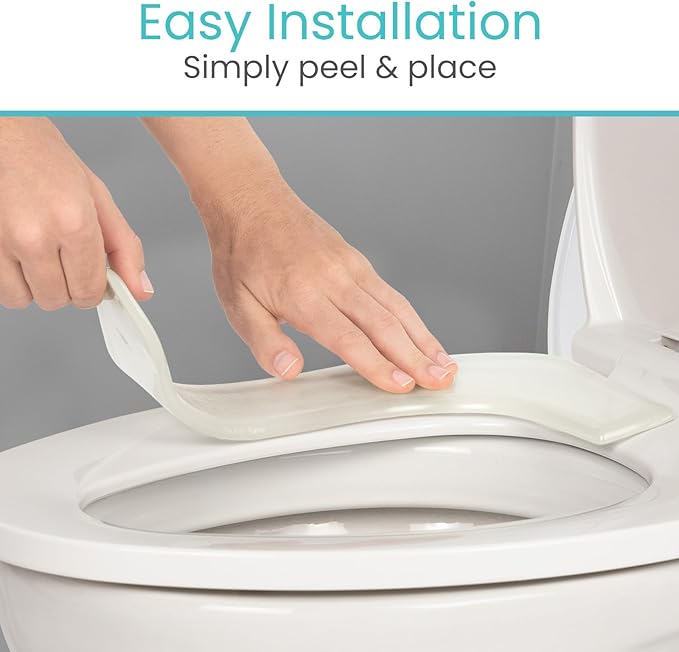 Vive Gel Toilet Seat Cushion Cover - Raised Padded Riser Cushion for Elongated, Standard, and Commode Chairs- Seat Warmer Pressure & Pain Relief Comfort- Adhesive Donut Pad for Elderly, Seniors