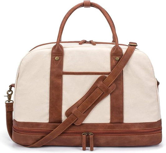 Weekender Bag for Women Canvas Overnight Bag Large Travel Tote Bag Carry on Shoulder Duffle Bag With Shoe Compartment,Perfect for Travel/Daily Use/Birthday Gift …