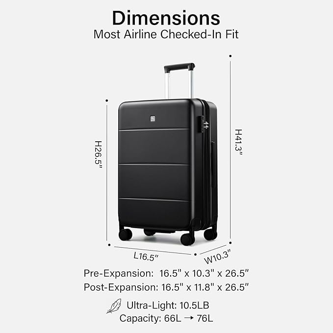 Hanke Expandable 24 Inch Luggage with Spinner Wheels, Hardside Medium Checked luggage, All-PC Hard Shell Suitcase, TSA Lock, Lightweight Checked-Medium (Jet Black, 76L)
