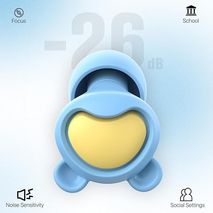 Kids Ear Protection Kids Ear Plugs (6-12yrs) - Reusable Everyday Noise Relief for Child Adult with Small Ear Canal, for Focus, Anxiety, Stress, School, Home, Playtime –26 dB Noise Reduction Earplugs