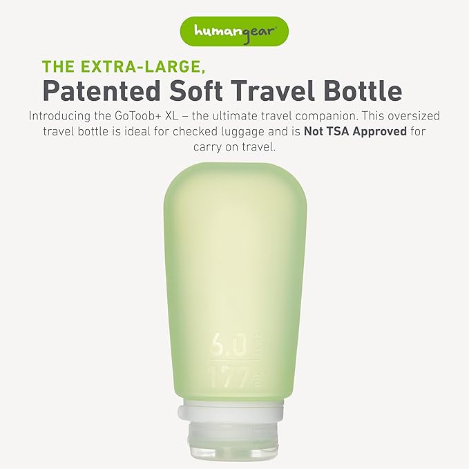 humangear GoToob+ (XL) | Refillable Silicone Travel Bottle | Locking Lid | Food-Safe Material | Green, XL (6 fl.oz.; 177ml)