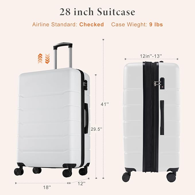 Sweetcrispy Carry on Suitcase, 29IN Luggage with Spinner Wheels, Hard Shell ABS, TSA Lock, Cream White