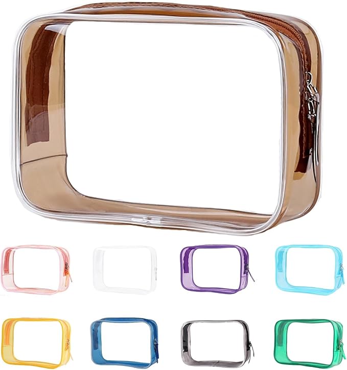 Buminee Clear Pouch Small, Makeup Bag, TSA Approved Toiletry Bag, Clear Travel Bags for Toiletries, Cosmetic Bag for Women and Men Small-1 Pack Coffee