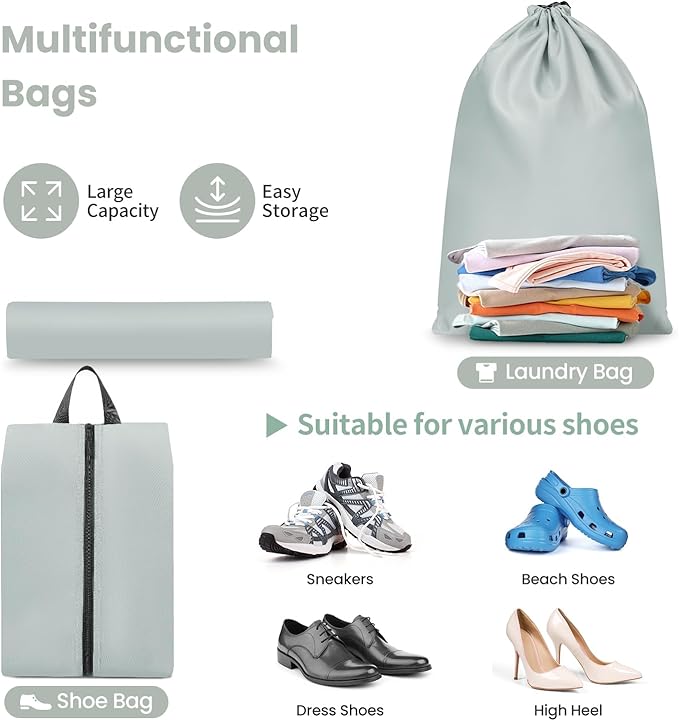 Mesh Packing Cubes for Travel, Durable Luggage Organizer with Sturdy Material and Double Zippers, Comprehensive Set for Travel Accessories Storage, 8 set, mint