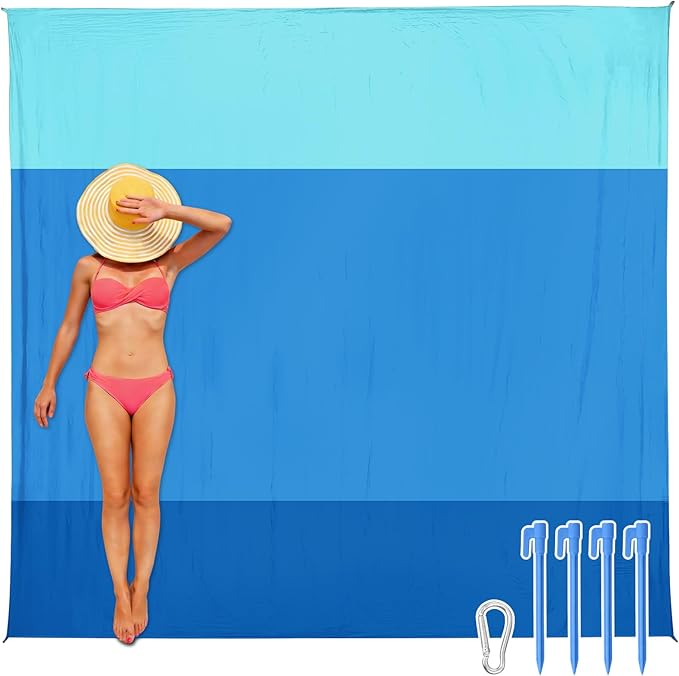 AlphaBeing Beach Blanket Waterproof Sandproof, Extra Large Beach Mat for 1–8 Adults, Oversized Picnic Blanket with 4 Stakes & Storage Bag, Essential Beach Gear for Travel