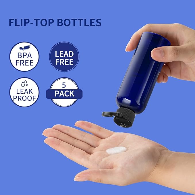 LISAPACK 3.4 oz Travel Bottles for Toiletries, Plastic Travel Size Containers for Shampoo Conditioner TSA Approved, Empty Small Squeeze for Lotion, Leak Proof Mini Liquid Tube for Refillable Blue