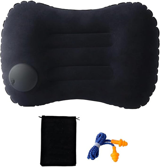Outdoor Inflatable Travel Pillow,Ultra Light and Small in Size,Perfectly Fits The Neck or Waist,Suitable for Camping and Hiking,Comes with Storage Bag and Earplugs,Dark Blue