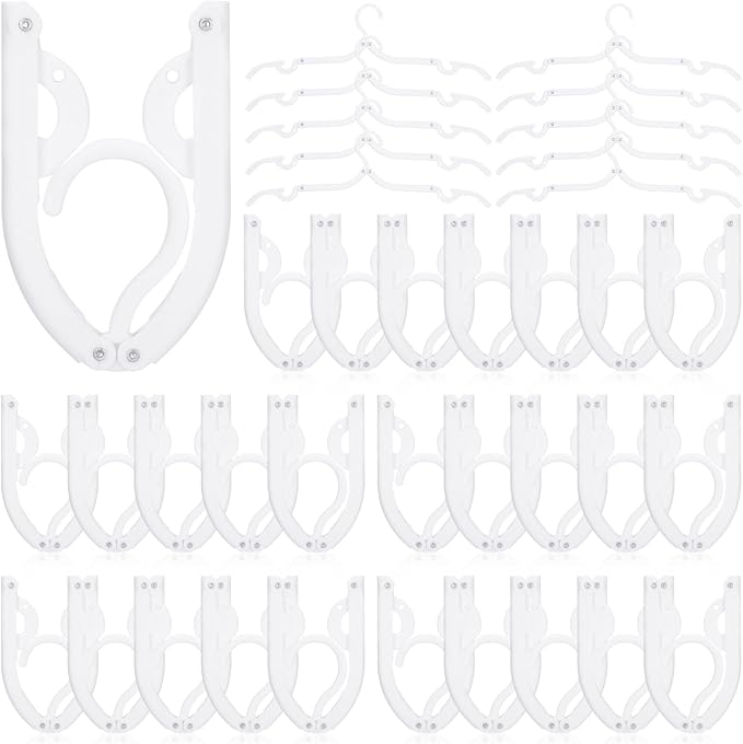 Sieral 40 Pcs Foldable Travel Hangers Plastic Portable Folding Clothes Hangers Cruise Ship Essentials for Travel Cruises Suitcase Dormitory School Hotel Women Laundry Coat Bag Drying (White)