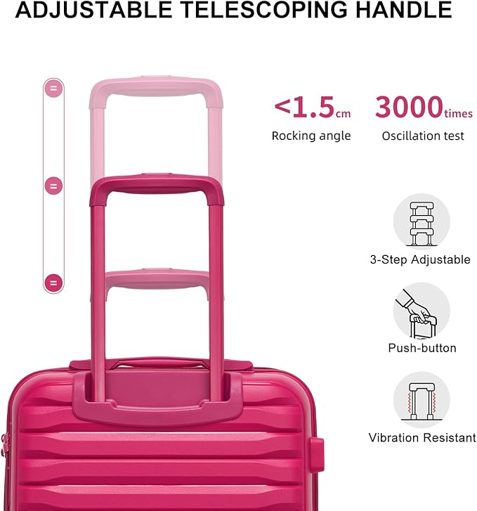 LARVENDER Luggage Sets 3 Piece, Expandable Hardside PP Carry On Luggage Suitcase with 360° Spinner Wheels TSA Lock Suitcase Set for Women Men, Beetroot Purple