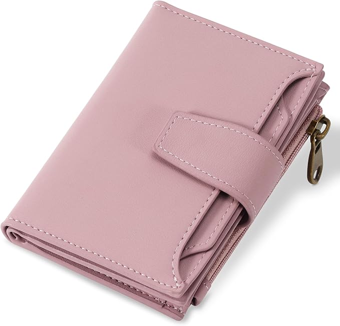 Airkit Small Wallet Women RFID Blocking Soft Leather Bifold Compact Card Holder Wallet for Women with Zipper Coin Pocket 4 ID Window