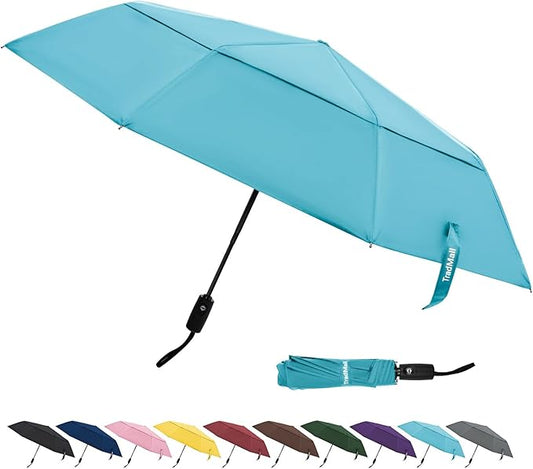 TradMall Travel Umbrella, 42/45 Inches Double Vented Canopy Windproof Automatic Strong Compact Folding Umbrellas for Rain Women and Men